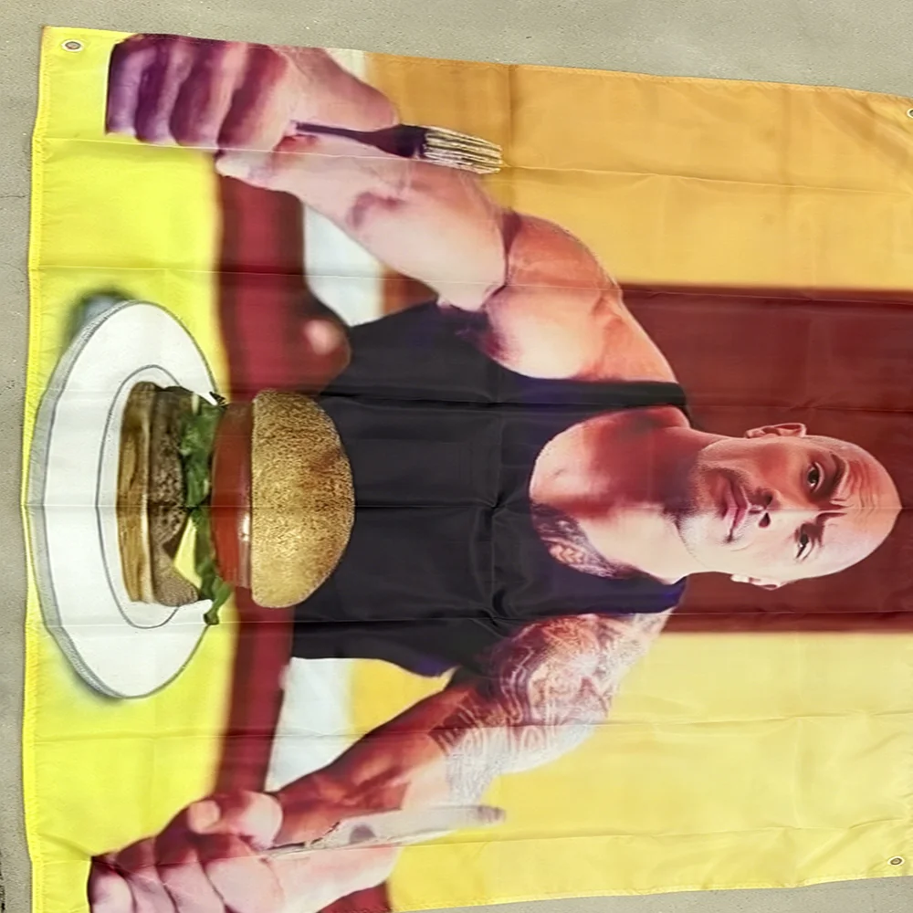 Dwayne Johnson Burger Eating Meme 90x150 Cm Polyester Waterproof Flag Funny Viral Decorative Banner for Events