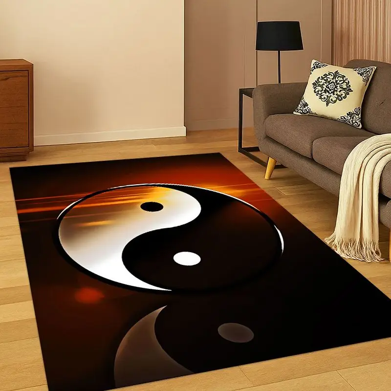 Yin Yang Symbol Chinese Tai Chi Carpet Rug for Bedroom Living Room Sofa Playroom Doormat Home Decor, Game Area Rug Non-slip