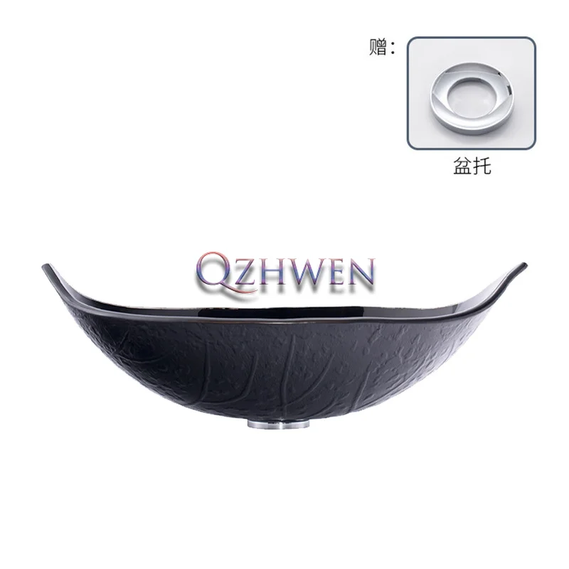 BW09-178 البني بالوعة الحمام ورقة شكل الزجاج مغسلة فندق الرجعية الديكور كونترتوب الفن حوض المنزل خزانة حمام بالوعة #3