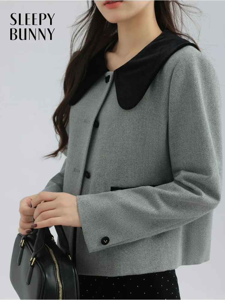 

Elegant Vintage Wool-like Jacket Hotsweet Short Tweed Coat with Velvet Collar Chic Autumn Winter Casual Outerwear for Women