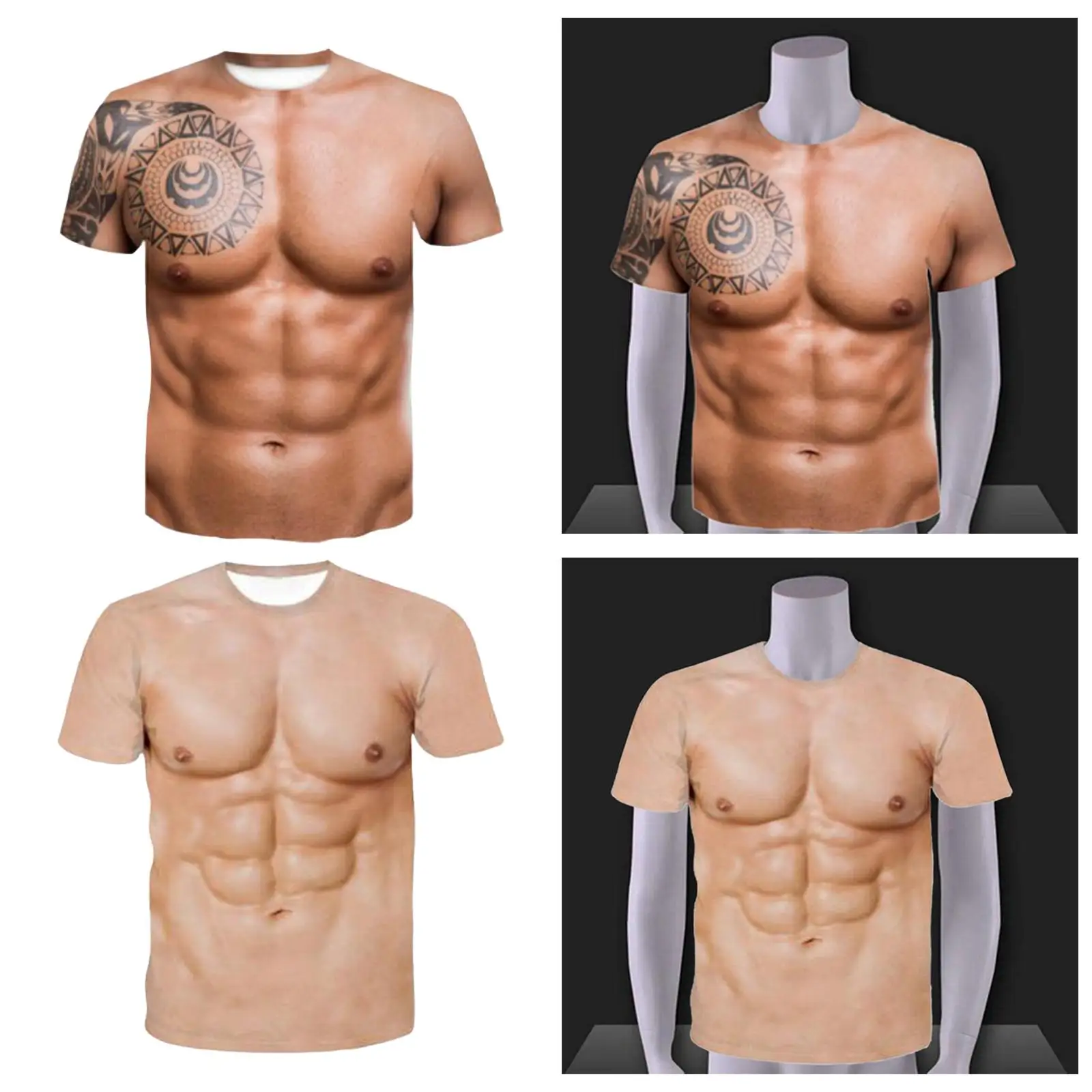 3D Digital Print Men\'s Muscle T Shirt Fake Muscle Shirts Abdominal Tops Graphic Short Sleeve for Halloween Casual Costumes