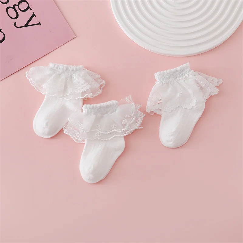 Lawadka-Chaussettes à volants en dentelle pour bébés filles, chaussettes d\'été fines pour tout-petits, chaussettes de princesse blanches pour