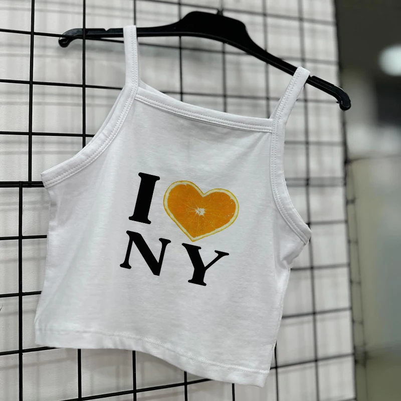 New I LOVE N Y Letters Print Crop Top for Women Sexy Streetwear Girls Casual Clothes Elastic Camis Sleeveless Short Tank Top Bar