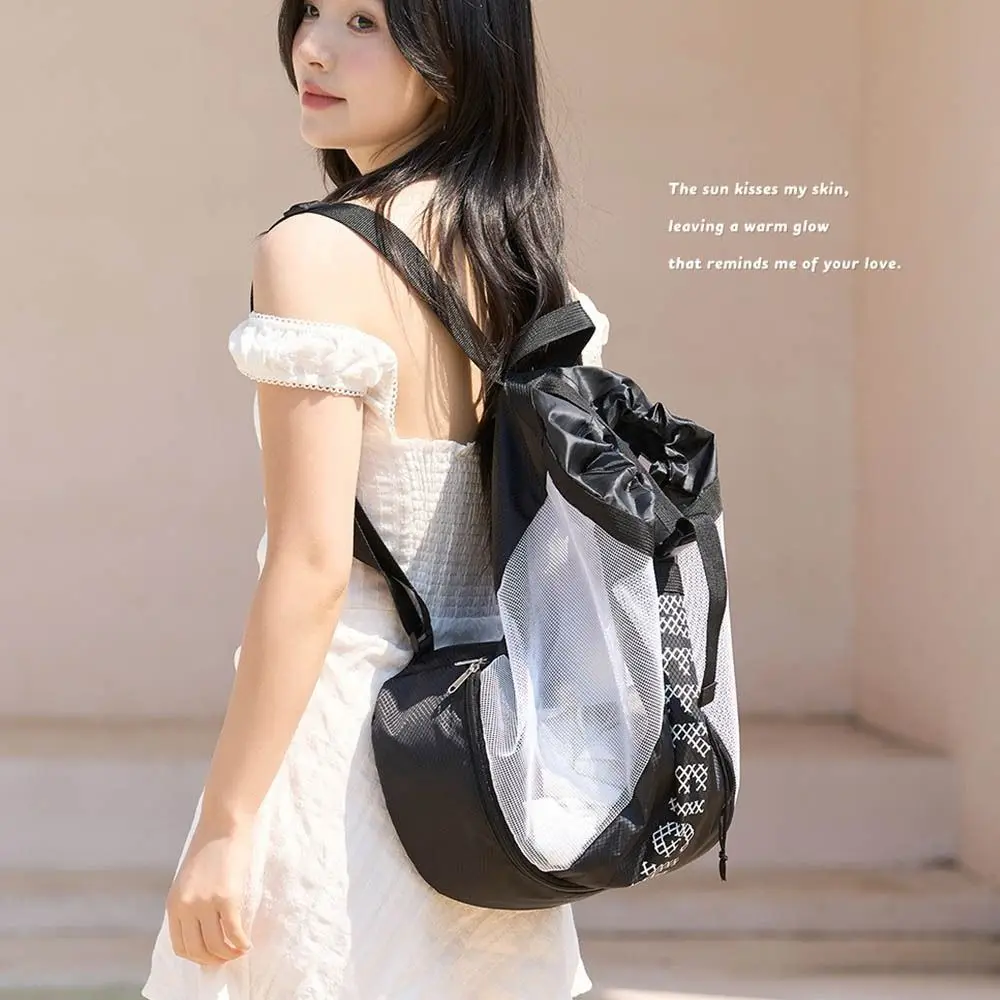

Dry Wet Swimming Mesh Backpack Clear Shoes Pocket Drawstring Beach Rucksack Breathable Large Capacity Cycling Storage Bag