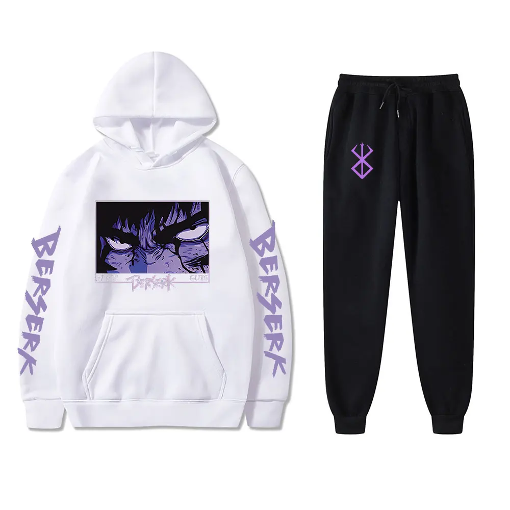 الرجال رياضية أنيمي Berserk طباعة بدلة عدو في الهواء الطلق الهيب هوب هوديس + Sweatpant 2 قطعة الربيع تشغيل الشارع الشهير ملابس رياضية