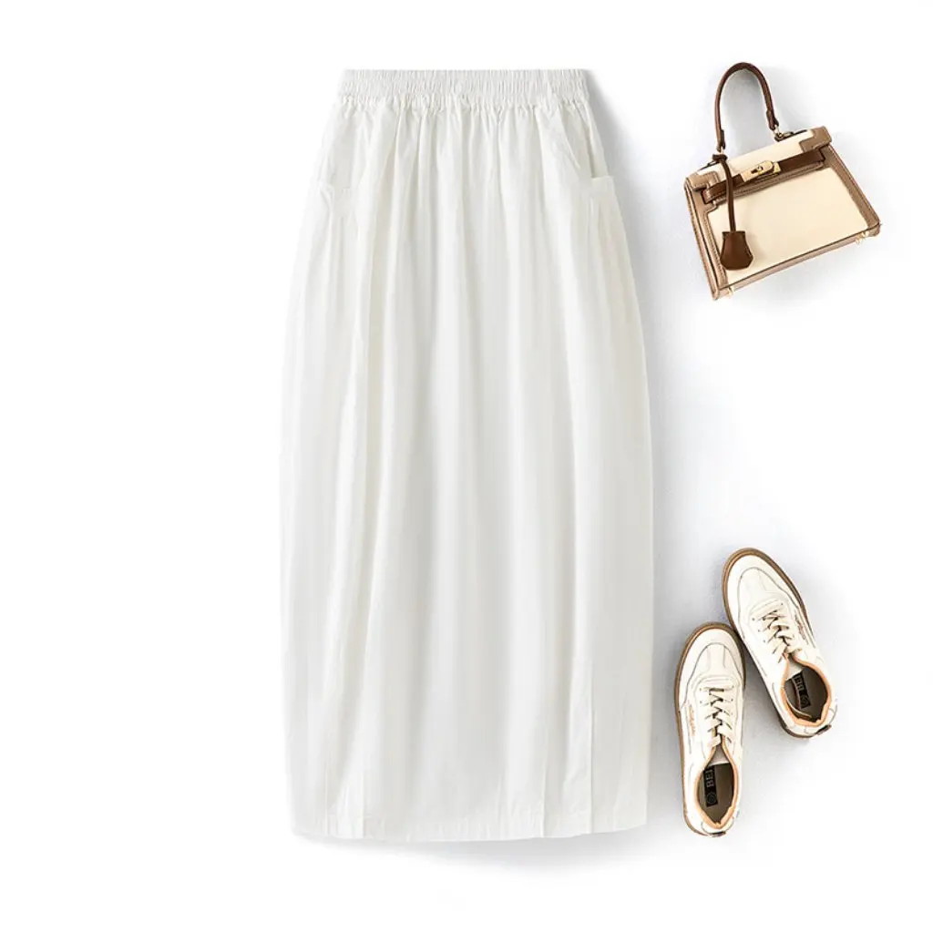 

High-Grade Women's White Skirt Summer Thin Flower Print French Cloud Style Mid-Length Fashionable And Elegant Skirt for