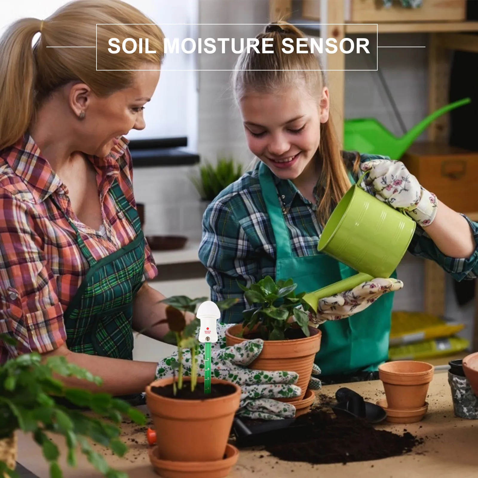 LED Soil Moisture Meter for Indoor Plants Portable ABS PP Pcb Construction Dual Mode Manual Auto Testing Green Yellow