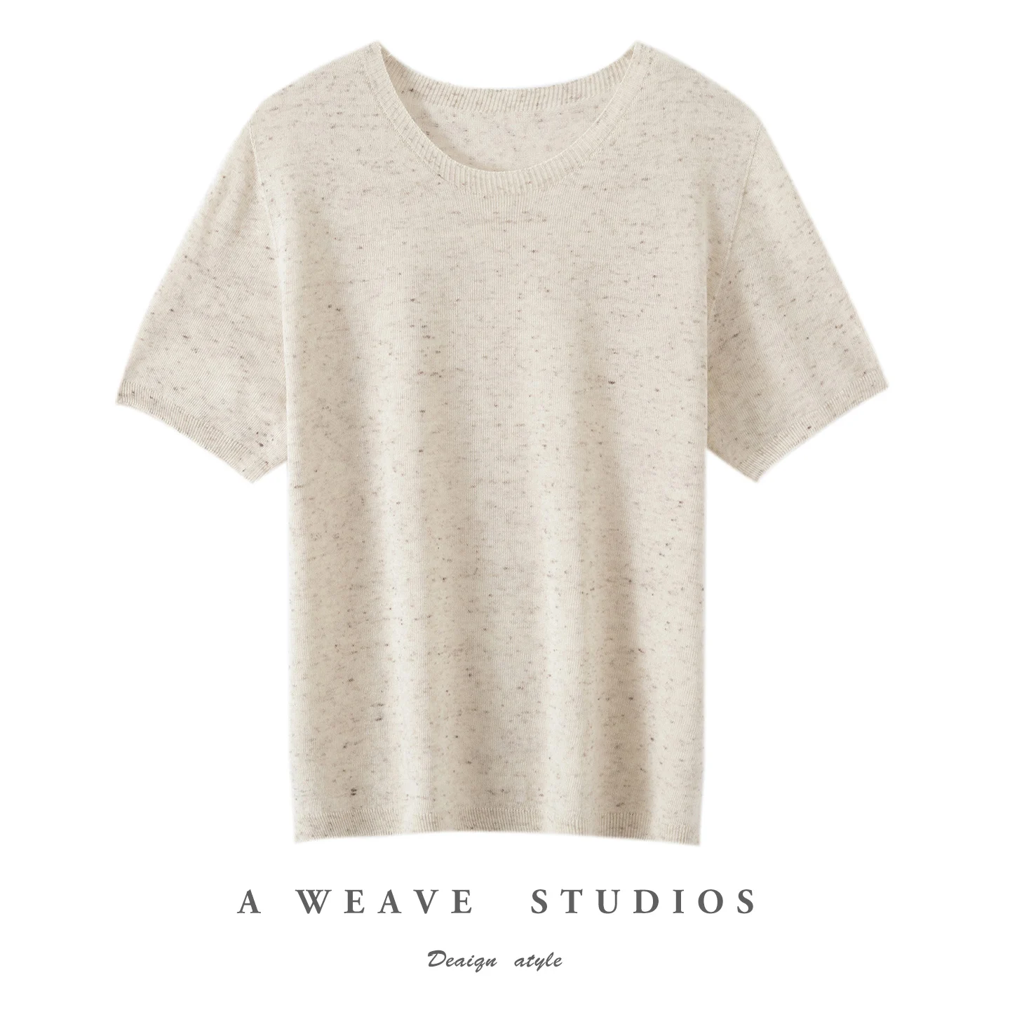 2026 Summer New Women's Short sleeved T-shirt Blended with Linen Cotton Knitted Low Round Neck Color Yarn Fresh and Sweet Style