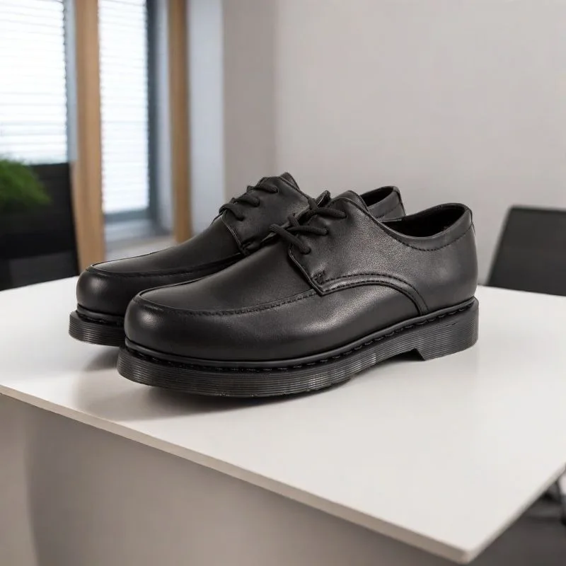 

High Quality British Black Classic Cowhide Men's Shoes Lace Up Low Top Thick Sole Casual Spring Autumn Leather Shoes Male