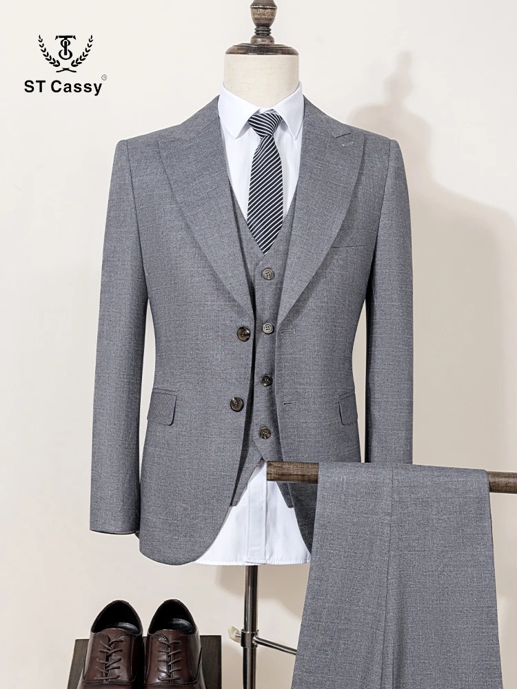

ST Cassy 2 buttons on suit silver gray modern design mens office wear blazer coustime homme luxe Bead edge craftsmanship