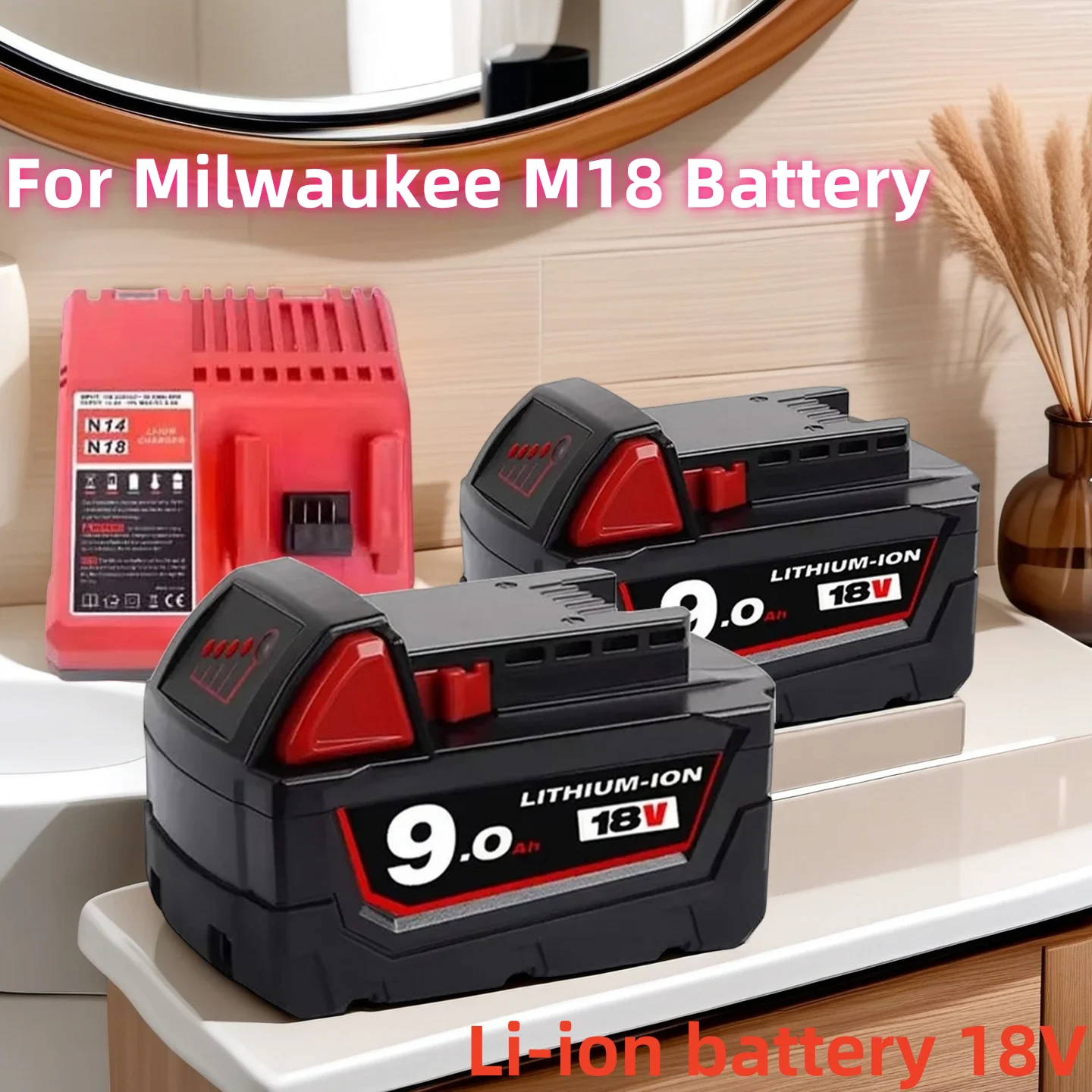 

9000/12000mAH For Milwaukee M18 18V Replacement M18B5 XC Li-ion battery 48-11-1815 2604-20 48-11-1850 2604-22 Charger