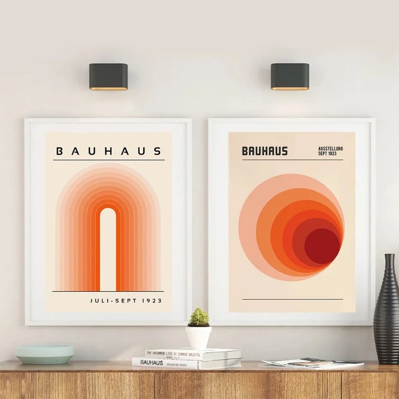 Orange Bauhaus Retro Art Prints Exhibition Posters Circular Geometric Shape Canvas Painting Living Room Wall Pictures Decor