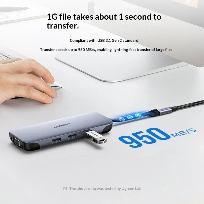 UGREEN US372 USB C Extension Cable 1m USB 3.2 Gen 2 Aluminum Braided Extender for Laptop PC Phone
