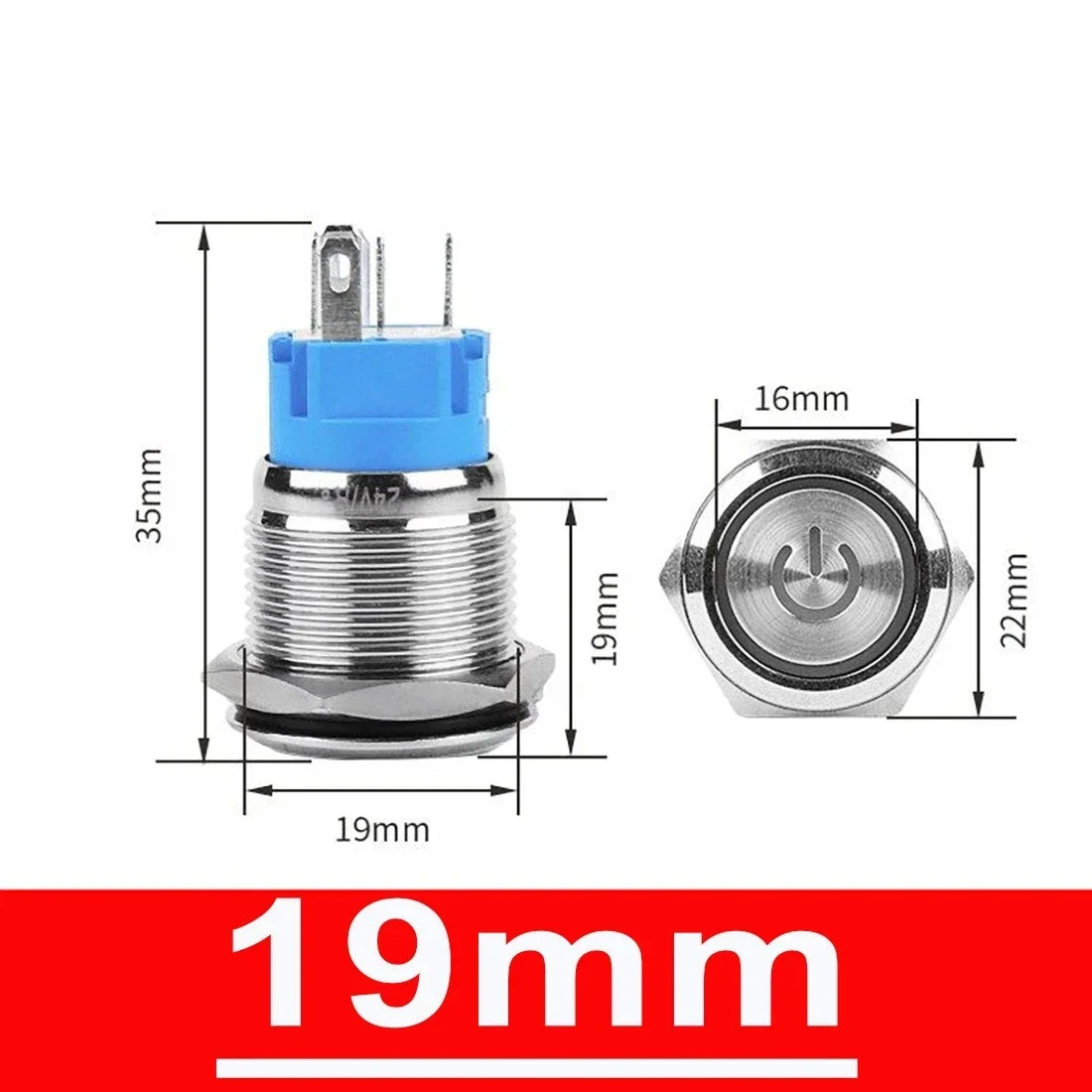 19mm Metal Push Button Switch Momentary/Latching Flat Head Led Light Red Yellow Blue Green White 12V 24V 220V