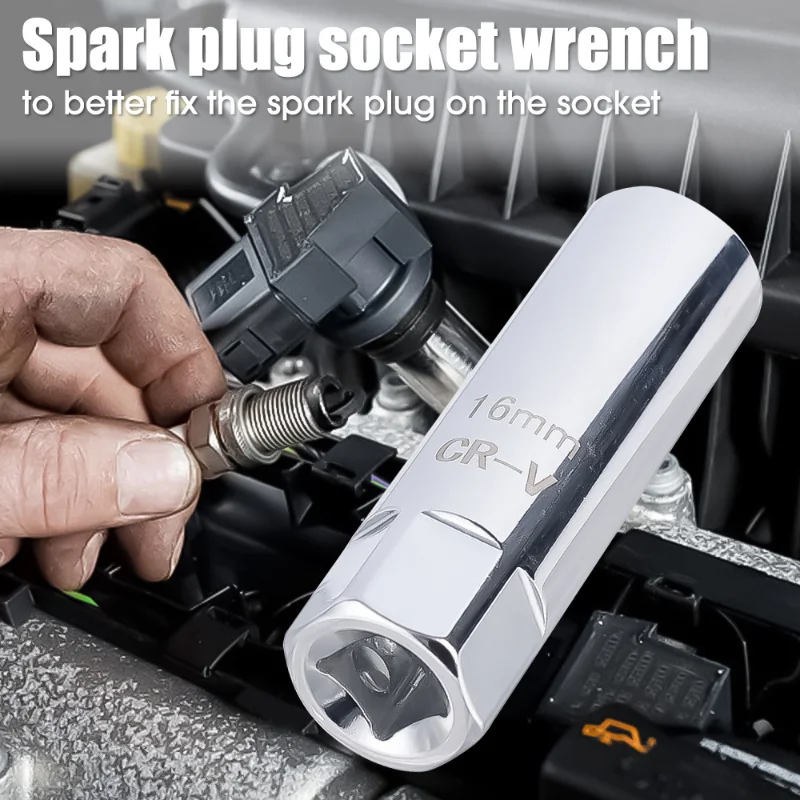 Spark Plug Socket Magnetic 12 Angle Thin Wall Spark Plug Wrench 3/8 for 14/16mm Universal Spark Plug Removal Auto Repair Tool