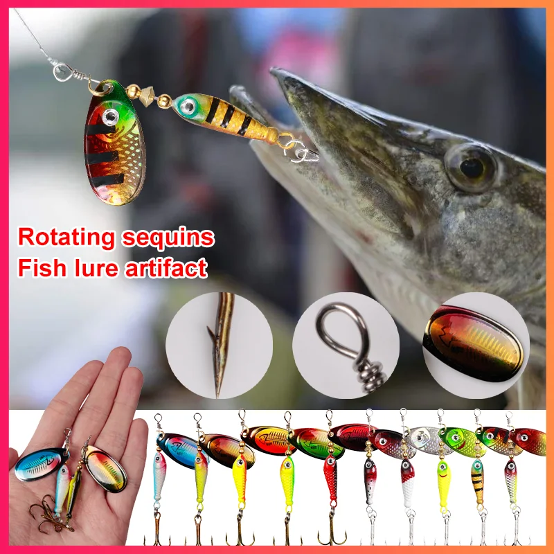 

1pcs 9g7cm Spin Spoon Fishing Lures Metal Rotating Sequins Wobblers Treble Hooks Artificial Bait Carp Bass Pesca Fishing Tackle