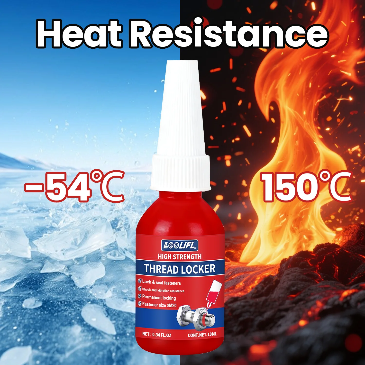 LOOLIFL, thread-locking adhesive, anaerobic glue, metal fastening adhesive for nuts and bolts, blue medium strength, red high strength, anti-loosening, anti-rust, oil-resistant.