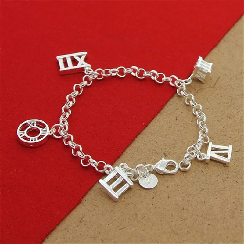

2025 New Classic 925 Sterling Silver Bracelet 8 Inch Roman Numerals Bracelet For Woman Party Charm Jewelry Gift