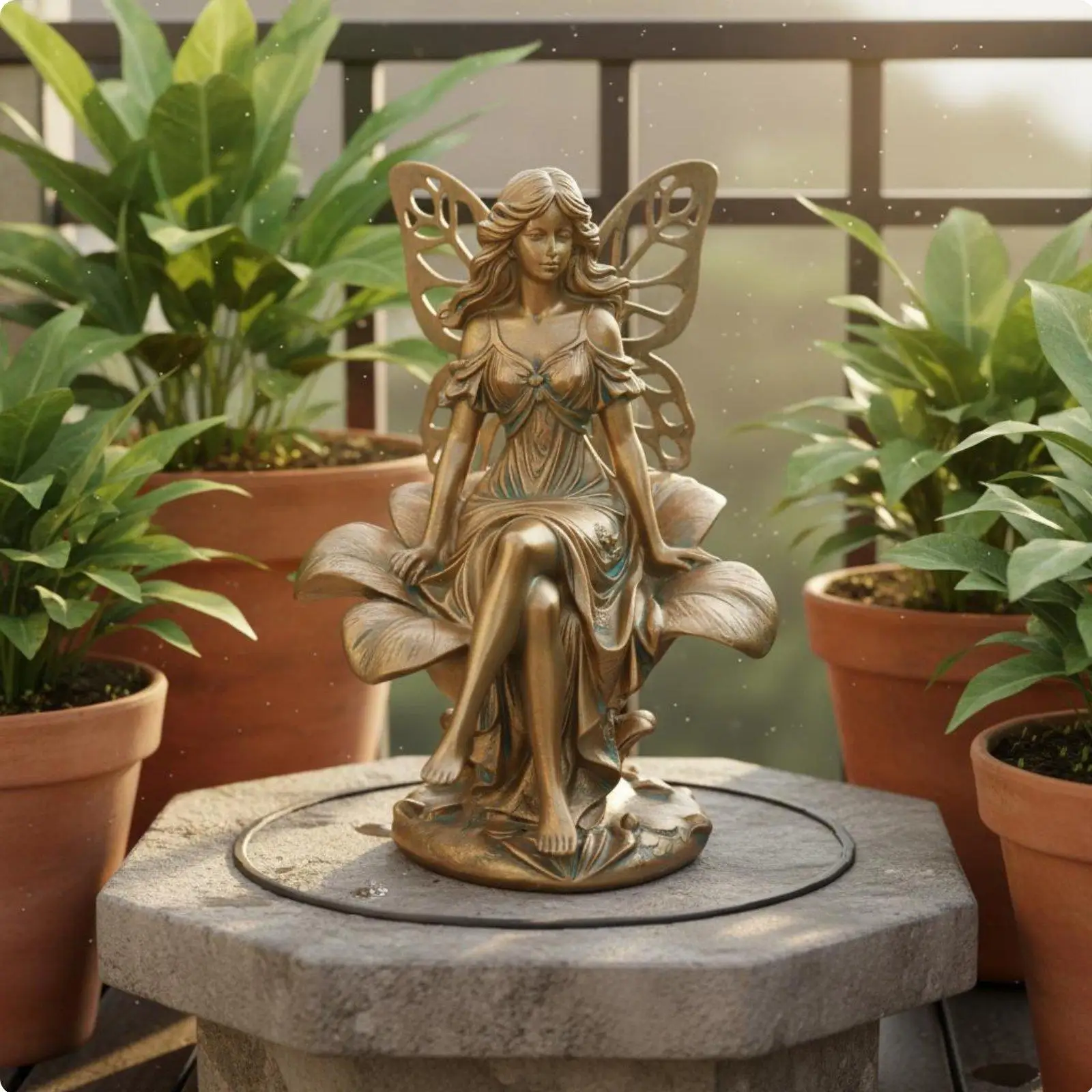 Whimsical Resin Fairy Statue Garden Figurine for Outdoor Patio Decoration Mythical Flower Nymph Sculpture