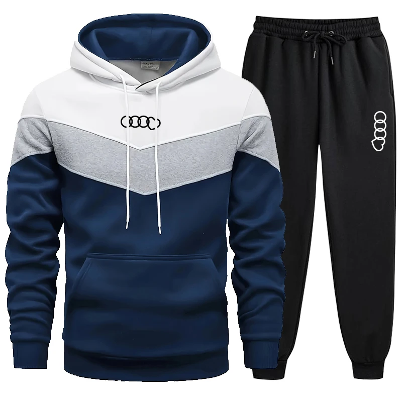 2024 New Fashion Mens Tracksuit Wear Stripe Hoodies+Sweatpants 2 Piece Set High Quality Autumn Winter Daily Casual Jogging Suit