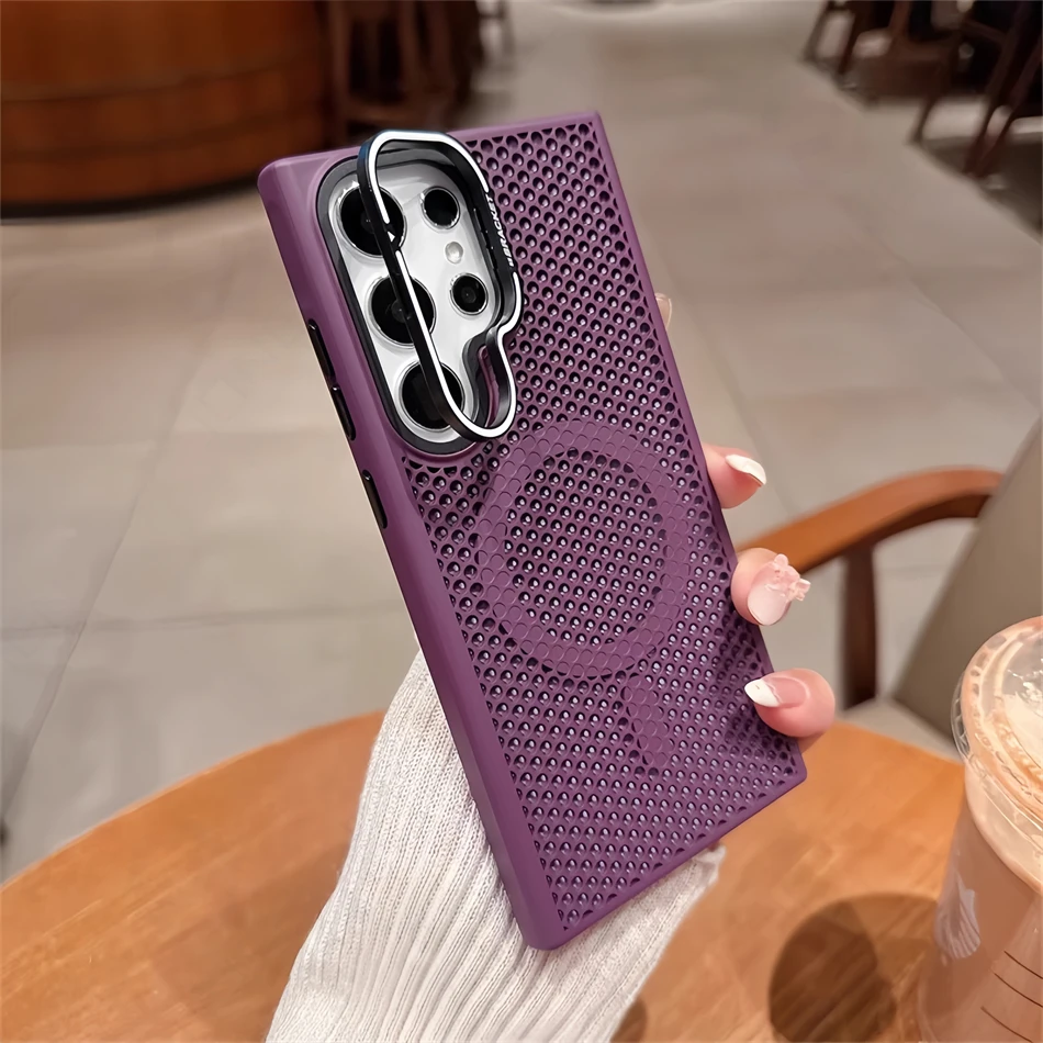 Luxuriöse, atmungsaktive Schutzhülle aus Mesh-Material für Samsung Galaxy S26, S24 Ultra, S25 Plus, mit Magnetfunktion für Magsafe, als Ständer nutzbar, kühlend und stoßfest. – Detail 8