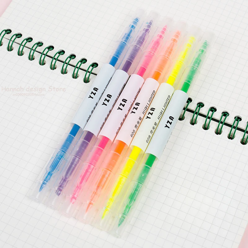 6/3Pcs Double Head Fluorescent Highlighter Pen Markers Pastel Drawing Pen for Student School Office Supplies Cute Stationery