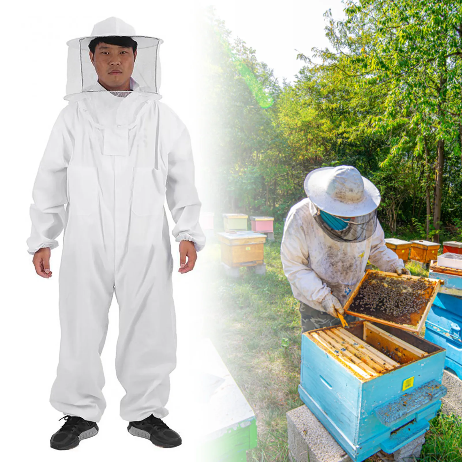 Beekeeping SuitWhite Beekeeper Clothing Cotton Beekeeping Suit With Round Professional Apiculture Supplies For Beginner