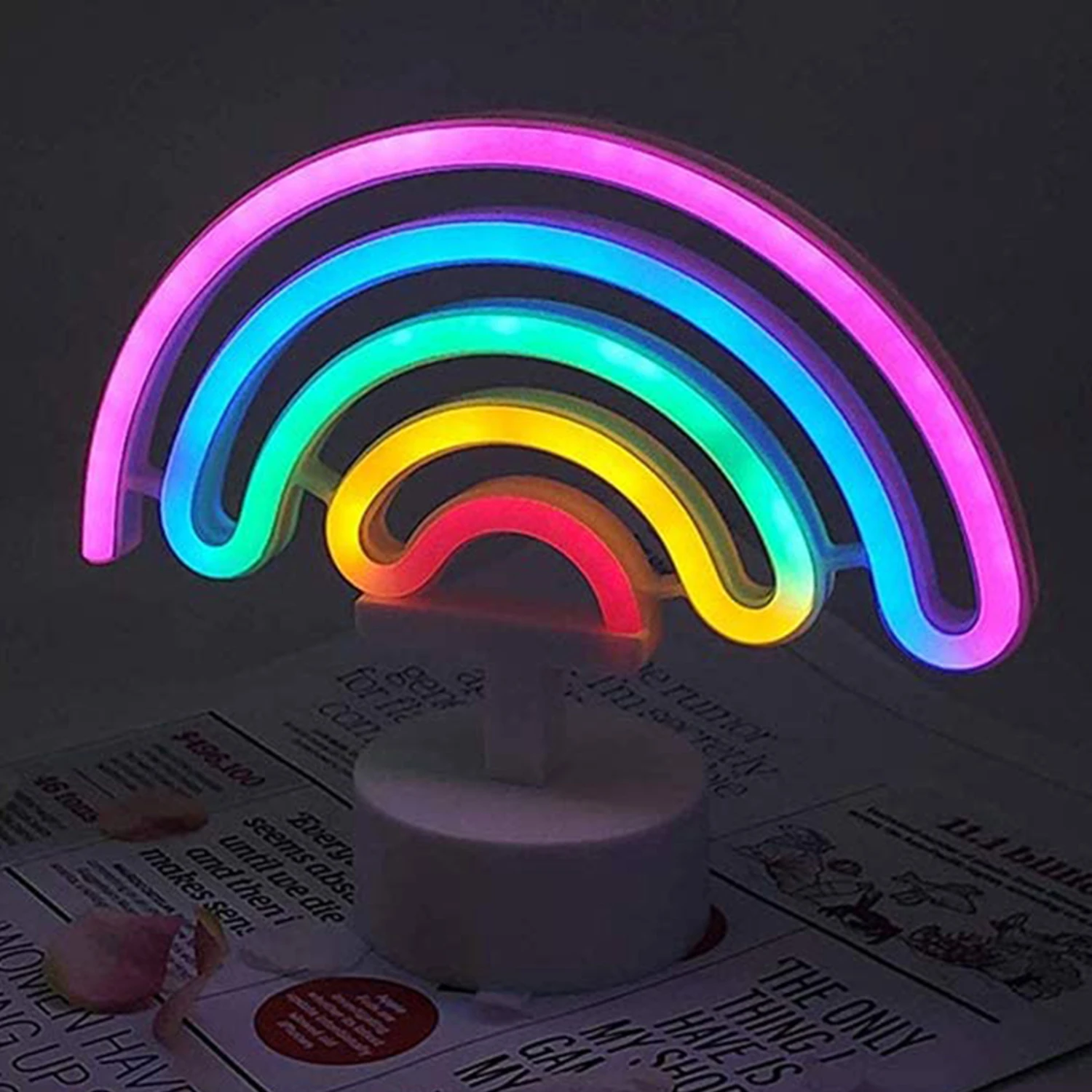 Rainbow LED Neon Sign Light - Battery/USB Powered Nightlight for Room Decor