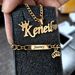 Custom Personalizado Crown Name Necklace Bracelet For Women Fashion Stainless Steel Jewelry Sets Conjunto Femininos Gift Ideas