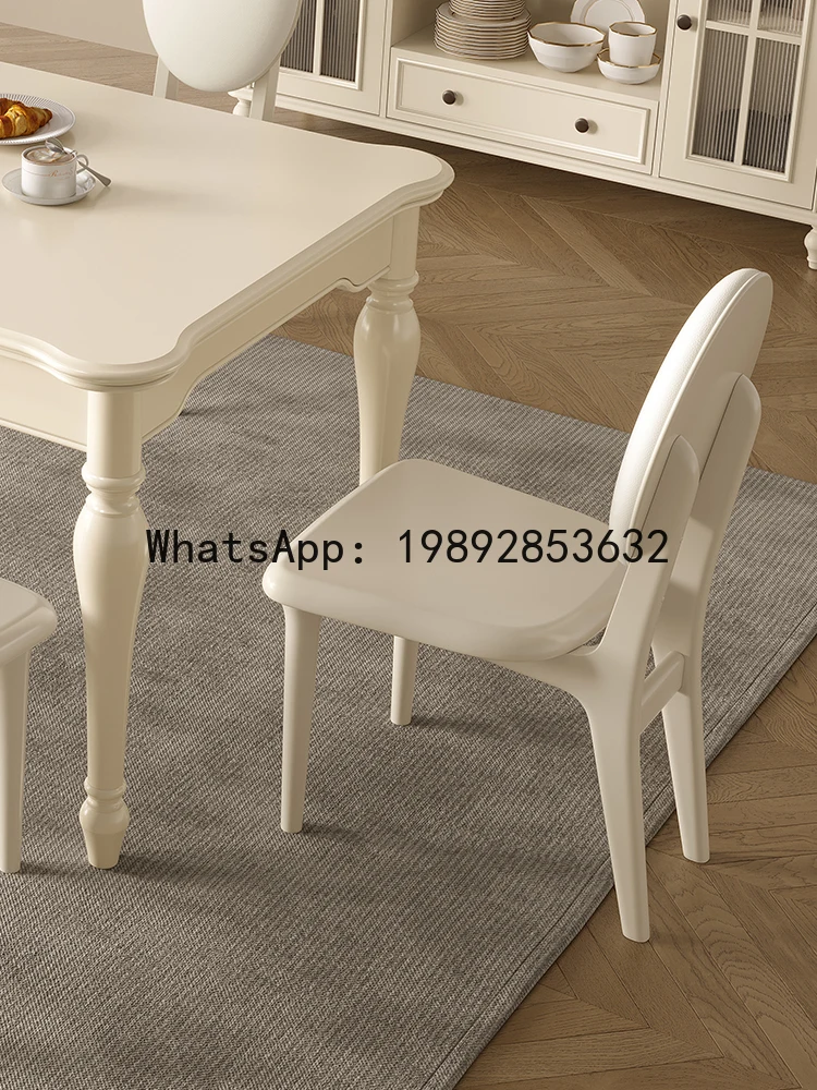 YFY French Cream Style White Solid Wood Dining Chair for Home Modern Simple Small Apartment Chair American Backrest