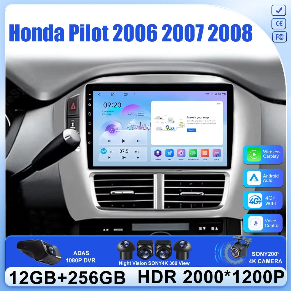 

Carplay Auto Radio For Honda Pilot 2006 2007 2008 Car Android 16 Navigation Multimedia 2 Din DSP Video Player Stereo Gps 5G W