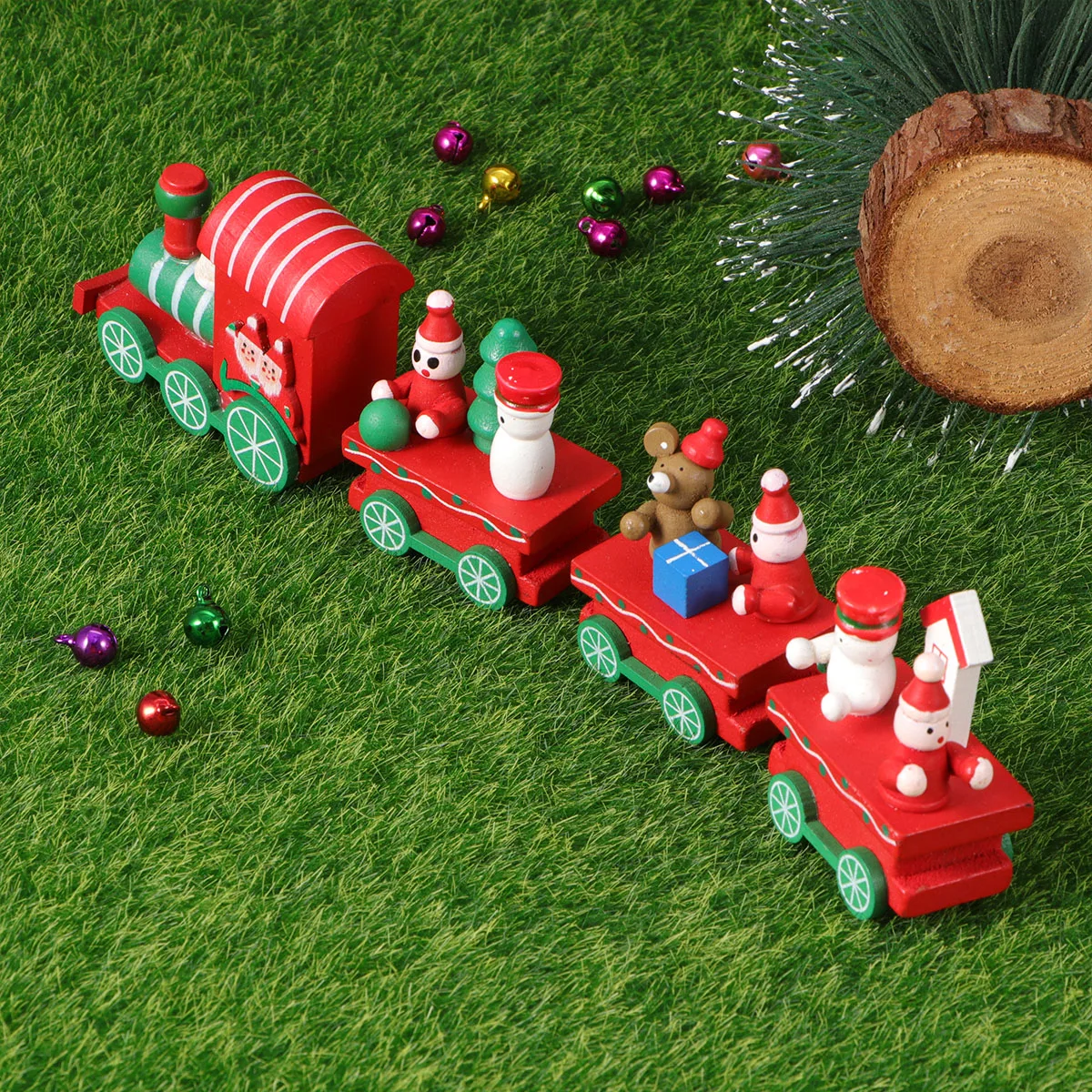 

Wooden Train Four-section Mini Decorate Kids Christmas Gift Cartoon Desktop Decoration