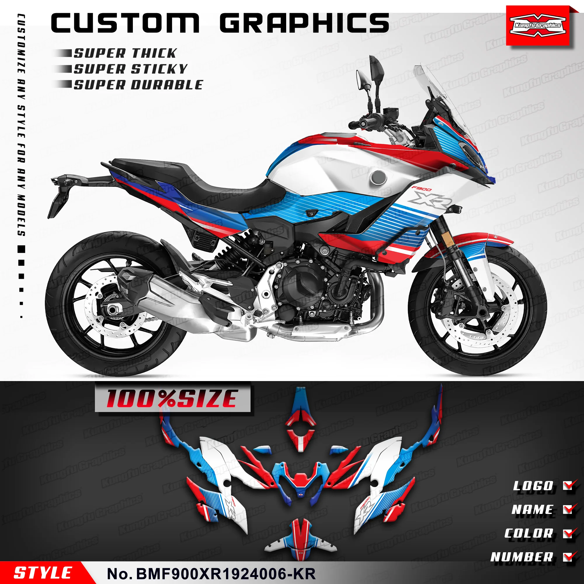 

KUNGFU GRAPHICS Racing Graphics Motorcycle Stickers for F 900 XR 2019 2020 2021 2023 2024, Refurbishing, BMF900XR1924006-KR