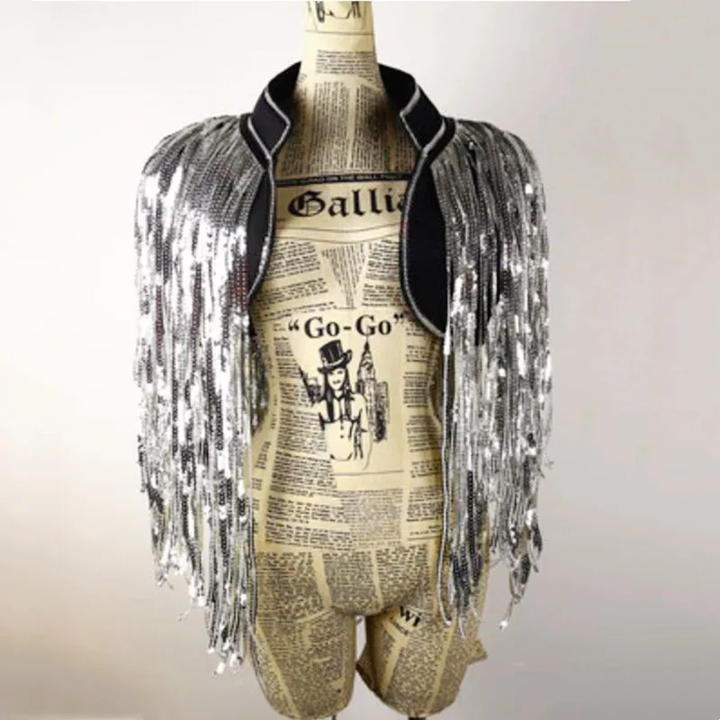 Jazz Dance Gold Sequins Tassel Vest Fringe Waistcoat Women Dancer Team Costume Nightclub Bar DJ Singer Performance Stage Wear