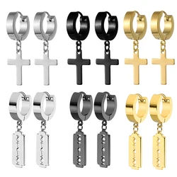 1/6pairs Stainless Steel Cross Ear Earrings for Men and Women Punk Black Cartilage Earrings Round Street Hip Hop Rock Jewelry