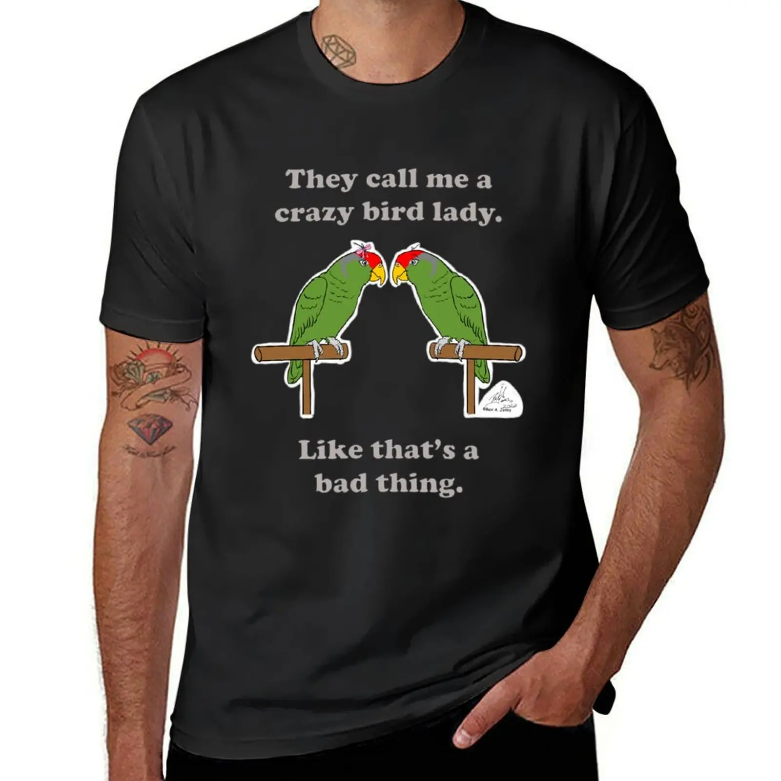 Crazy Bird lady with Red-crowned Amazons. T-Shirt customs sublime heavyweights mens t shirt