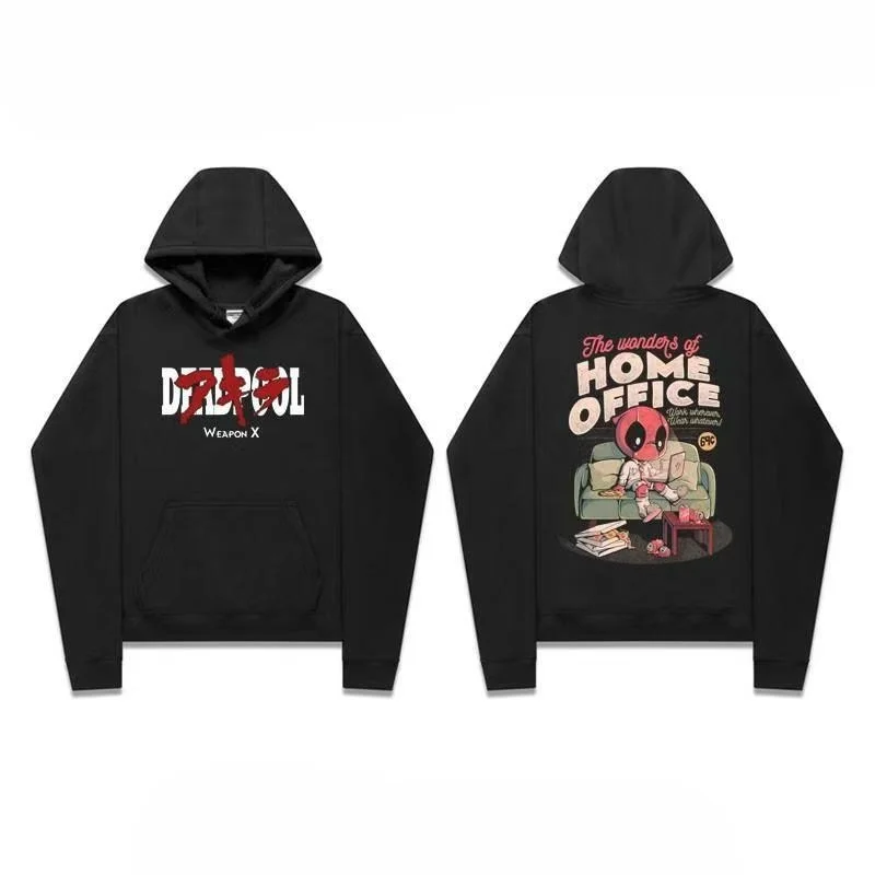 

European American Comic Loose Casual Base Dark Black Autumn Winter Hooded Sweatshirt Men's and Women's Top Clothes Unisex