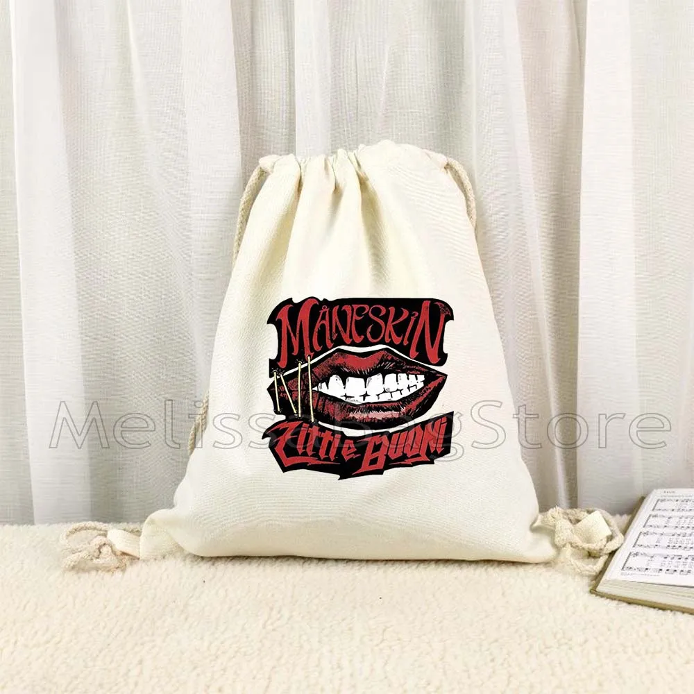Maneskin Damiano David Italia Music Band MAMMAMIA Victoria Damian Canvas Drawstring Backpack Bags Sports Gym Sackpack String Bag
