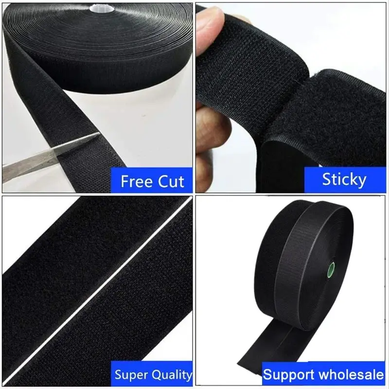 5Meter Sewing Fastener Tapes Non-Adhesive Hook and Loop Magic Nylon Fabric Strip For Sew on Accessories DIY 20/25/30/50mm Black