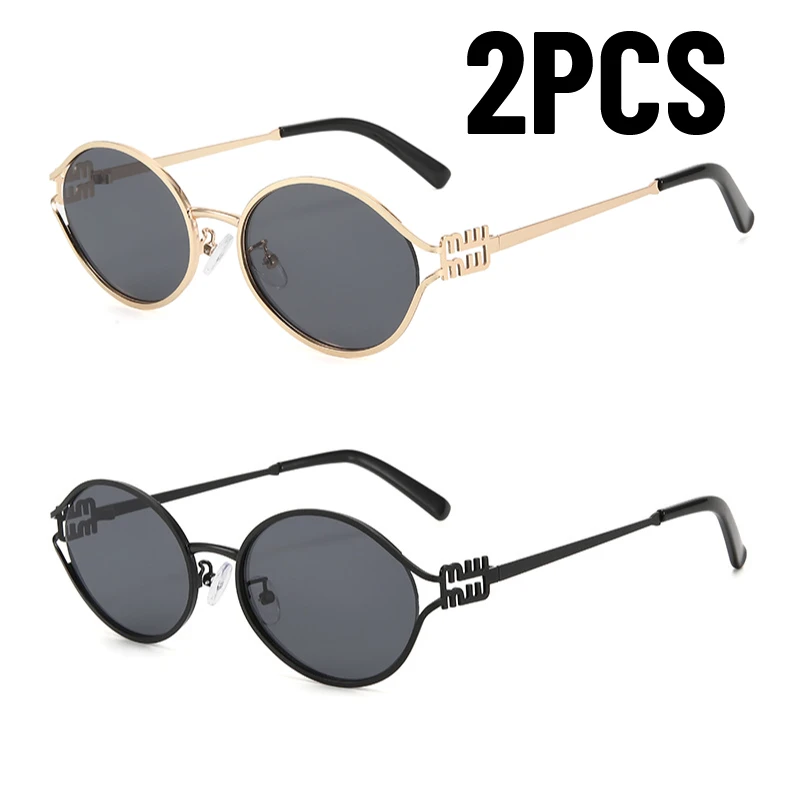 1-2 STKS Nieuwe Mode Merk Zonnebril Retro Kleine Frame Vrouw Man Metalen Cat Eye Bril Shades UV Bescherming Zonnebril met Doos