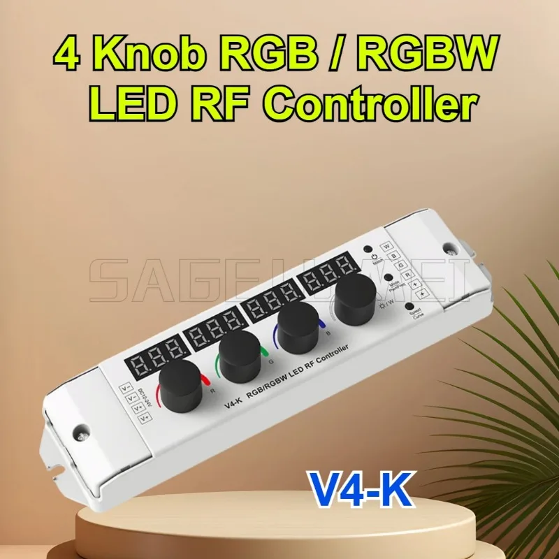 V4-K 4CH*4A 12-24VDC CV 4 Knob RGB/RGBW Controller LED Dimmer RF Controller Digital Display Built in 10 Dynamic Mode PWM 2.4GHz