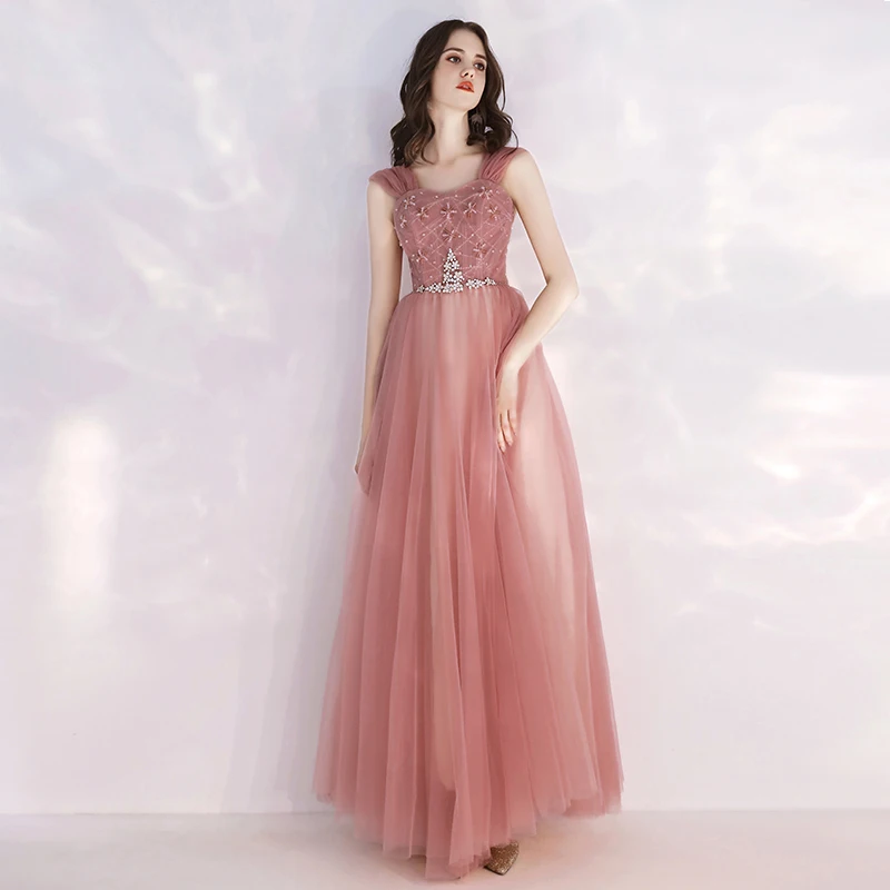 Pink Long Evening Gown 2025 New Sle Adult Birthday Par Host Ele Lady's Ball Gown Sweet Sle mid Waist Floor Length