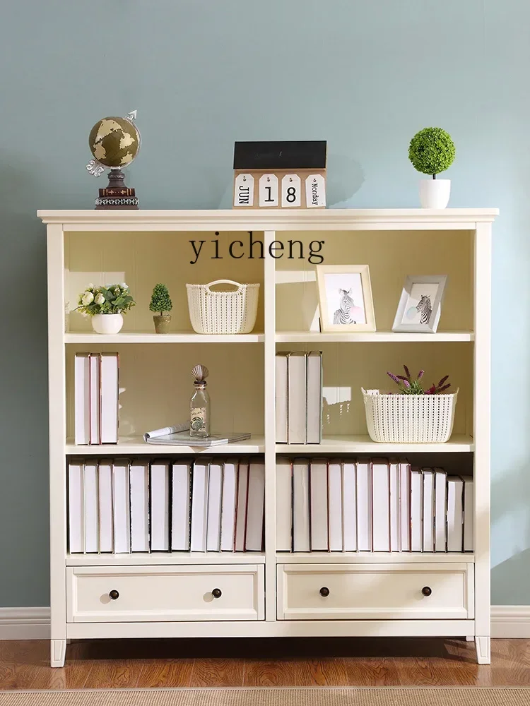 Solid Wood Bookcase Bookshelf Floor Simple Modern Plaid Cabinet Rack Small Room Storage Cabinet