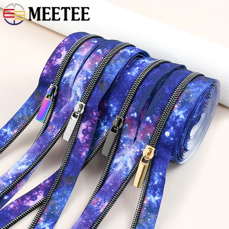 

2M Meetee 5# Galaxy Nylon Zipper Tape Colsure Zips Slider Bag Clothes Decor Zip Pull Pocket Repair Kit Garment Sewing Accessory