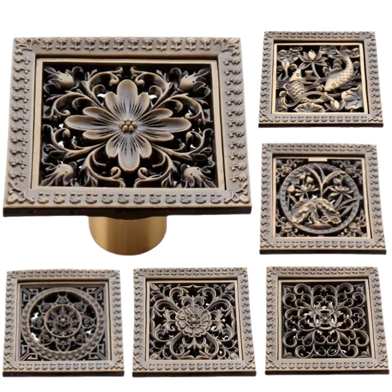 Antique Carved Household Deodorant and Insect-proof Floor Drain, Bathroom Washing Machine Closed Floor Drain