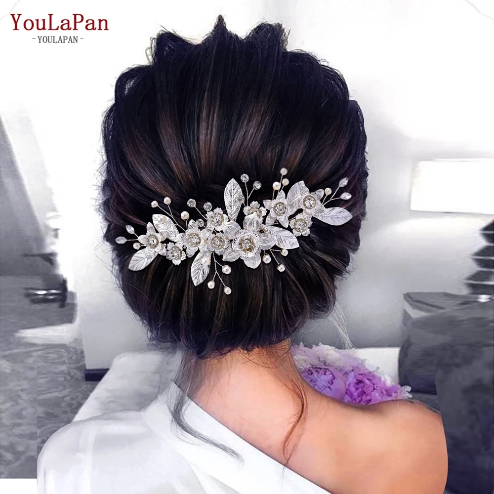 YouLaPan Silver Color Woman Flower Hair Comb Alloy Leaf Bride Hair Clip Wedding Hair Accessories Rhinestones Headwear HP520