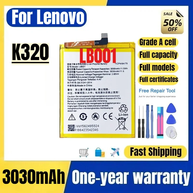LB001 for Lenovo K320 Mobile Phone Battery High Quality High Capacity Battery Replacement Bateria Grade A Cell with Tools