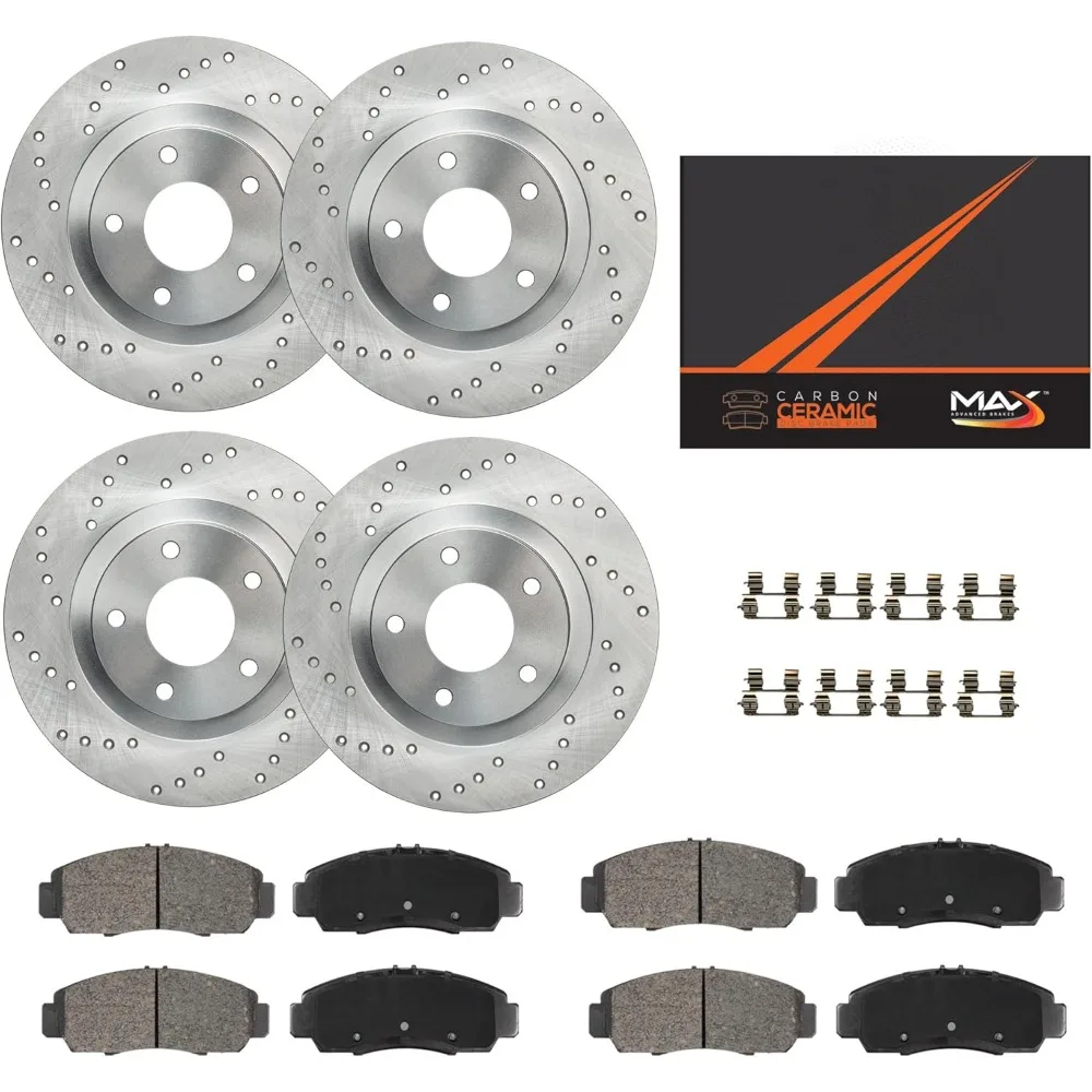 

Передний и задний тормозной комплект, совместимый с 2013 2014 2015 2016 2017 2018 Hyundai Santa Fe Sport, замена дискового тормоза с крестообразным сверлением