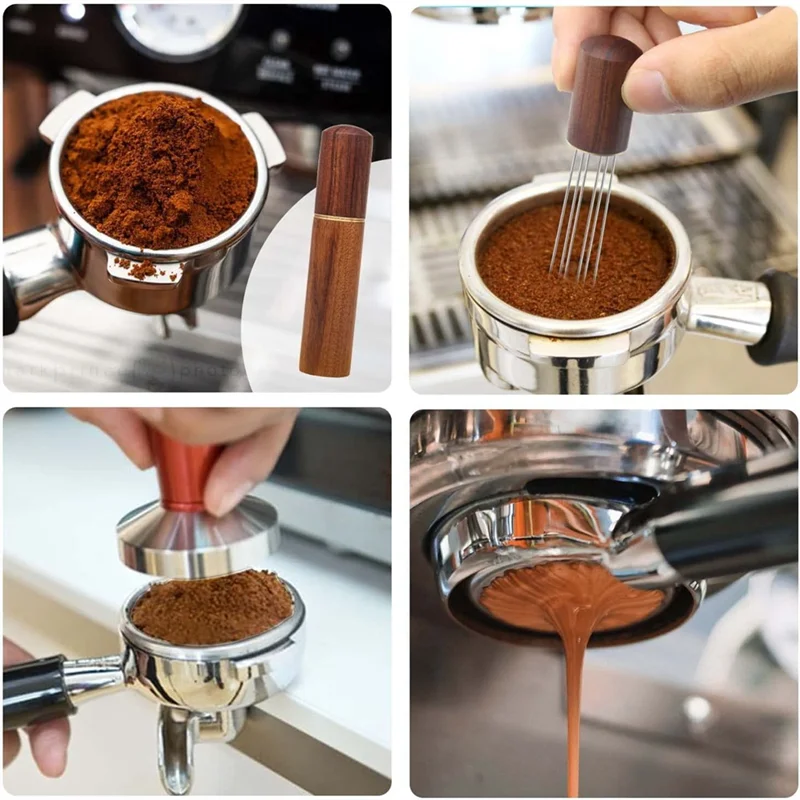 Espresso Kaffee rührer Espresso Verteilungs werkzeug tragbare Espresso Verteilungs werkzeuge, 6 Nadeln Walnuss farbe