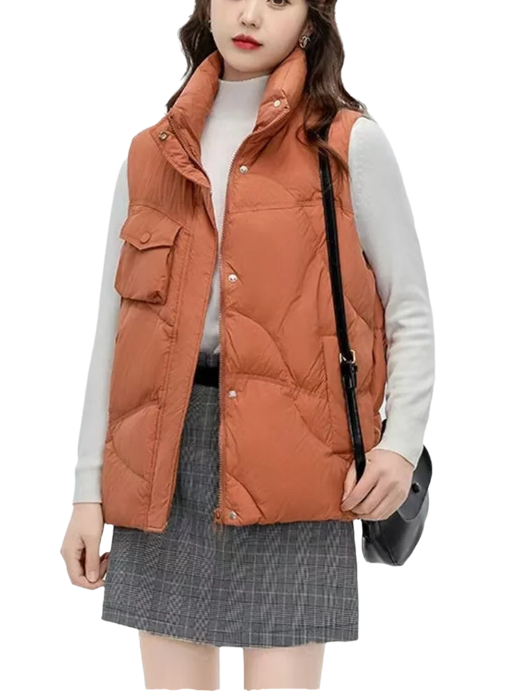 New Fashion Autumn Winter Solid Color Women Parkas Khaki Color Simple Basic Sleeveless Coat Female Slim Casual Chic Woman Parkas